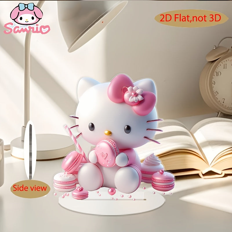 2D Flat, 1pc Sanrio Hello Kitty Acrylic Biscuit Ornament - Pink & White Anime Statue with Macaron & Cupcake Design, Cute Cartoon Decor for Bedroom, Living Room, Kitchen - Gift for Anime Enthusiasts, Anime Home Decor And Accessories, Kawaii Design, Detail