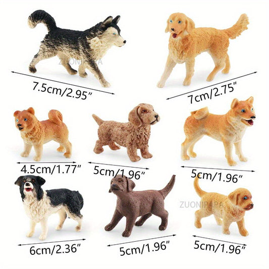 8pcs Miniature Dog Collection: Handcrafted Plastic Canine Figures with Lifelike Detailing - Realistic Animal Models for Display and Collecting