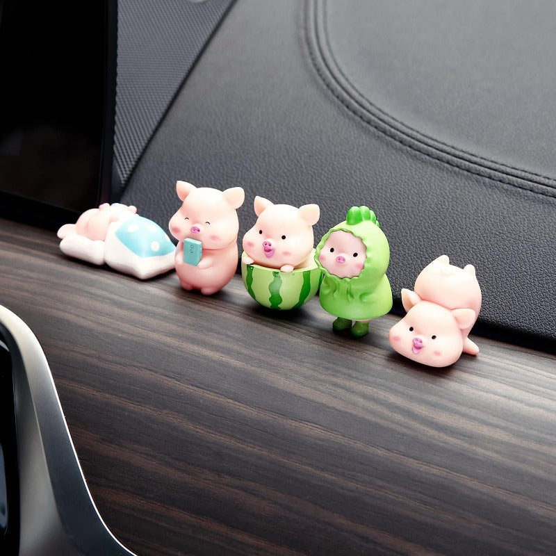 YGMONER 5pcs Mini Pig Resin Figurines Set Adorable Car Dashboard Decorations with Nano Adhesive Cute Cake Topper Office Bookshelf Decoration 1.21.6in Green