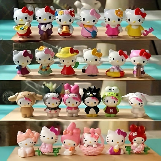 6pcs Sanrio Hello Kitty PVC Ornaments, Authorized, Suitable for Christmas & Halloween Gifts and Decorations