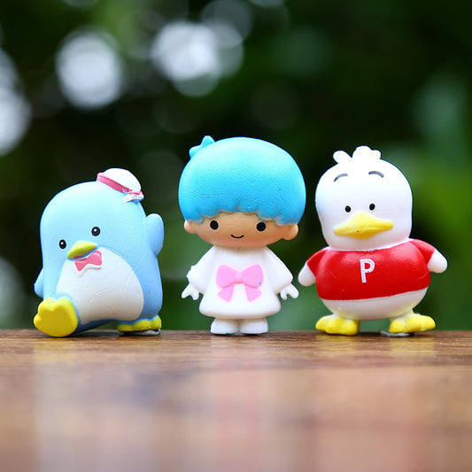 2/4/8/16pcs Sanrio Family Doll Ornaments for hello kitty for kuromi Melody Cat Ugly Fish Big Eyes Frog Twin Star Pudding Dog Cool Penguin Doll Decorative Ornaments