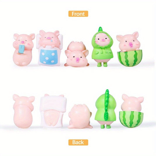YGMONER 5pcs Mini Pig Resin Figurines Set Adorable Car Dashboard Decorations with Nano Adhesive Cute Cake Topper Office Bookshelf Decoration 1.21.6in Green