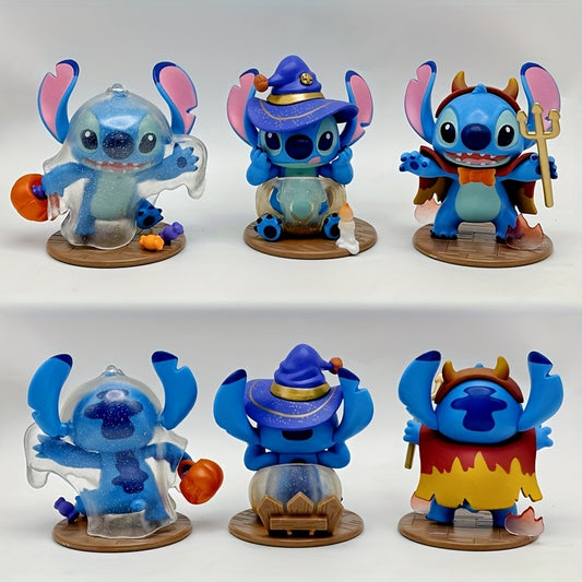 6pcs Stitch Halloween Pumpkin Diary Set, Funny Lilo & Stitch, PVC Anime Figures for Various Room Types, Ideal for Holiday Parties - Thanksgiving/Valentine'S Day, Cartoon Decoration