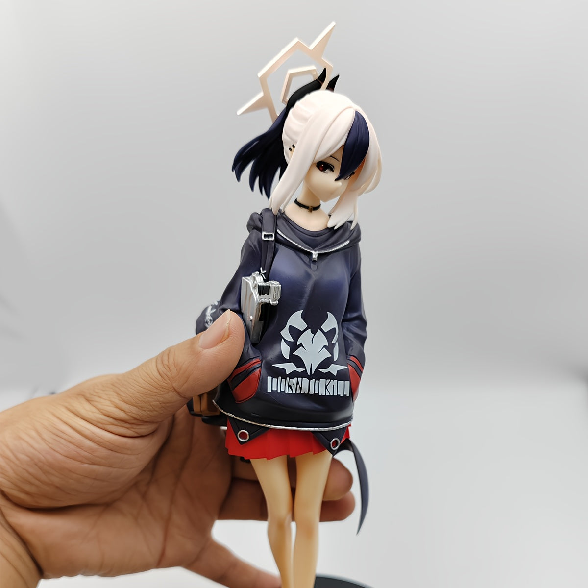 Anime Girl Figure Model with Black Hoodie & Red Skirt - Dynamic Pose Collectible Statue, High-Quality Material for Car Dashboard Decor, Desktop Decoration, Anime Fans Gift