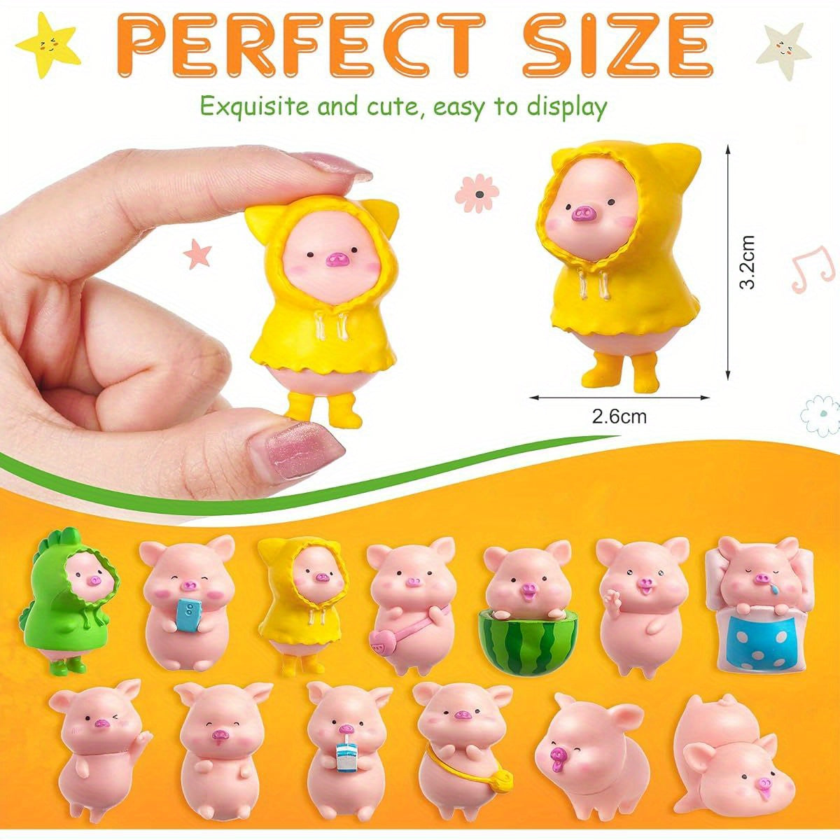 13pcs Miniature Figurines Pig Cake Toppers Mini Resin Pig Figurines Toys Cute Pink Piggy Garden Miniature Crafts for Birthday Party Decoration, Shower Piggie Theme Party Supplies
