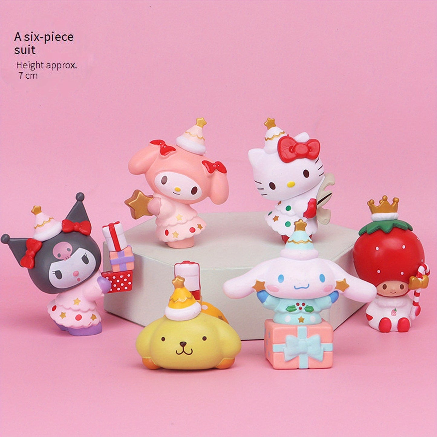 Sanrio for hello kitty & Friends Cake Topper - Cute Cartoon Figurines with Hearts, Flowers & Gifts, Durable PVC Collectible Desk Ornament for Bedroom Decor, No Power Needed, Indoor Use, Decorative Gift Set, Playful Design, Quality Craftsmanship